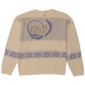 Maglione da donna vintage con collo a bottoni, UK 16, grande motivo floreale bianco