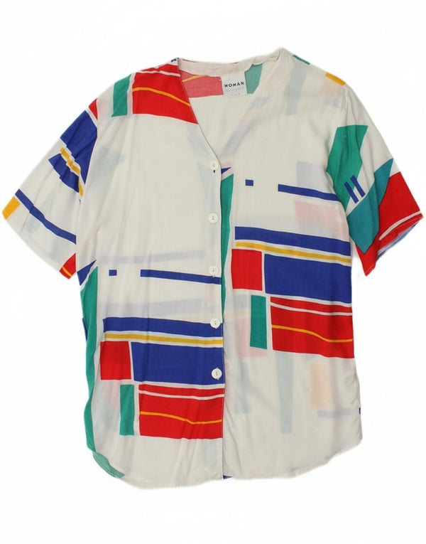 H&M Womens Short Sleeve Shirt Blouse UK 18 XL White Patchwork Viscose