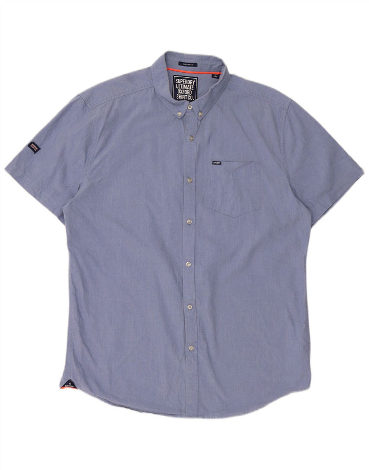 Camicia da donna a maniche corte Regular Fit Superdry XL in cotone blu