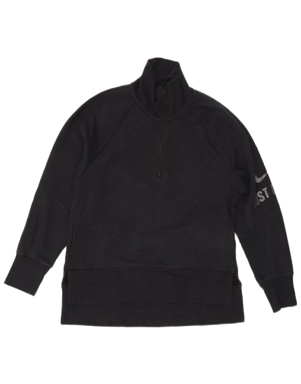 Felpa da donna Nike Dri Fit con collo con zip grafica, maglione UK 6 XS, cotone nero