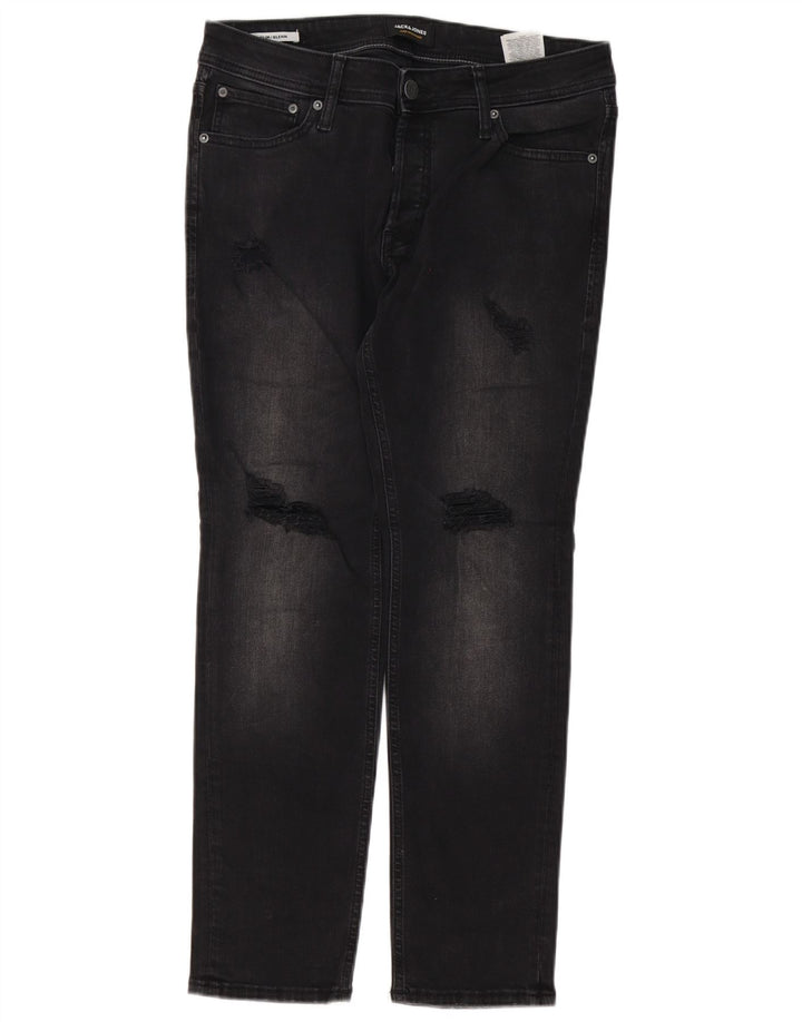 Jack & Jones Uomo GLENN Jeans slim effetto consumato W32 L30 cotone nero