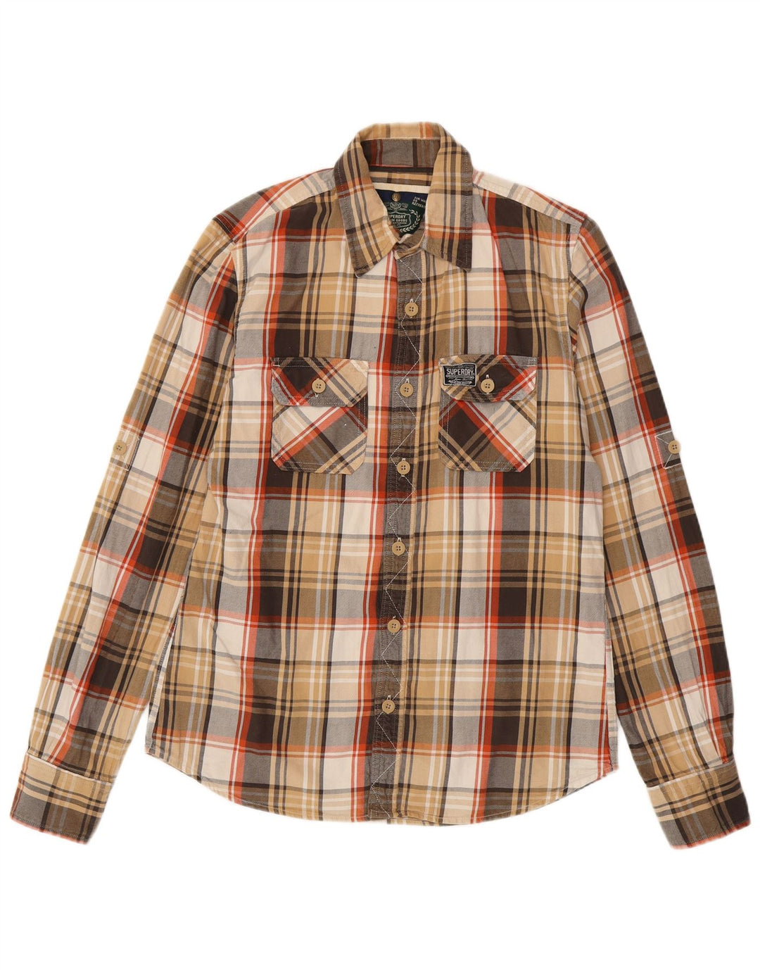 Camicia da uomo in flanella SUPERDRY, cotone a quadri marroni grandi