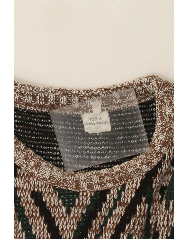 Maglione girocollo da uomo vintage IT 52 Grande motivo geometrico multicolore