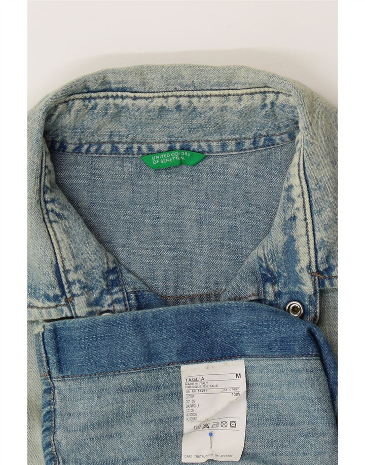 Camicia di jeans da uomo BENETTON lavaggio acido in cotone blu medio