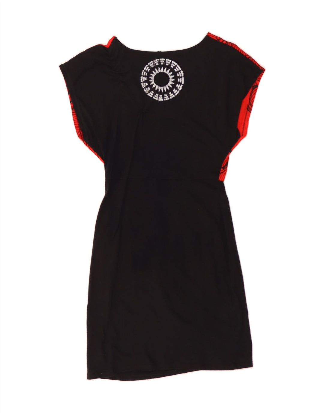 DESIGUAL Womens Graphic Basic Dress UK 6 XS Red Floral Cotton Vintage Desigual and Second-Hand Desigual from Messina Hembry 