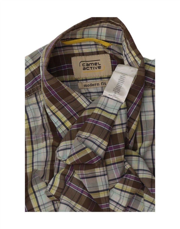 CAMEL ACTIVE Mens Modern Fit Short Sleeve Shirt Medium Brown Check Cotton