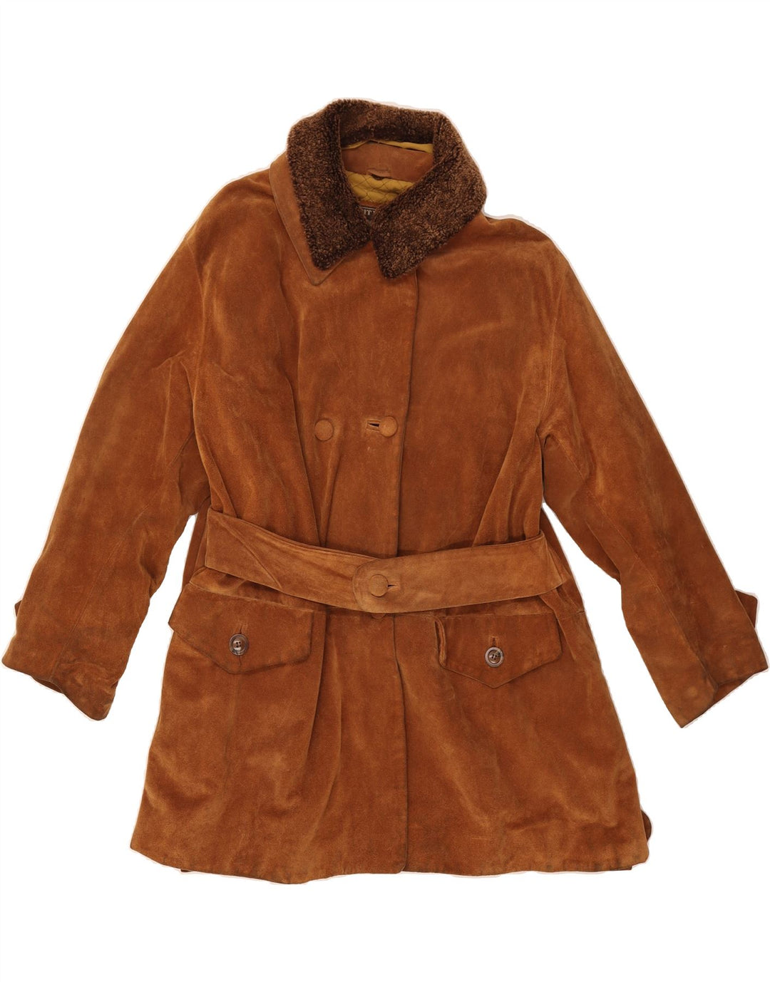 VINTAGE Womens Suede Overcoat IT 46 Large Brown Leather Vintage Vintage and Second-Hand Vintage from Messina Hembry 