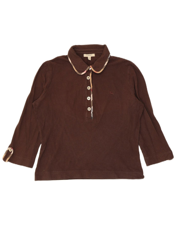 Polo da donna con maniche a 3/4 Burberry UK 16 grande in cotone marrone
