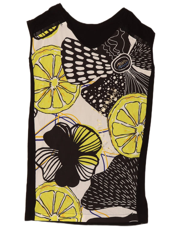 Desigual Abito tunica senza maniche da donna UK 16 Large Black Floral Modern