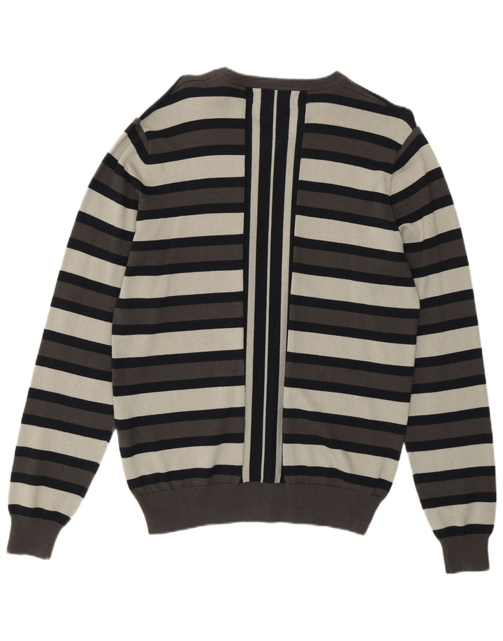 LYLE & SCOTT Maglione da uomo con scollo a V in cotone a righe grigio medio