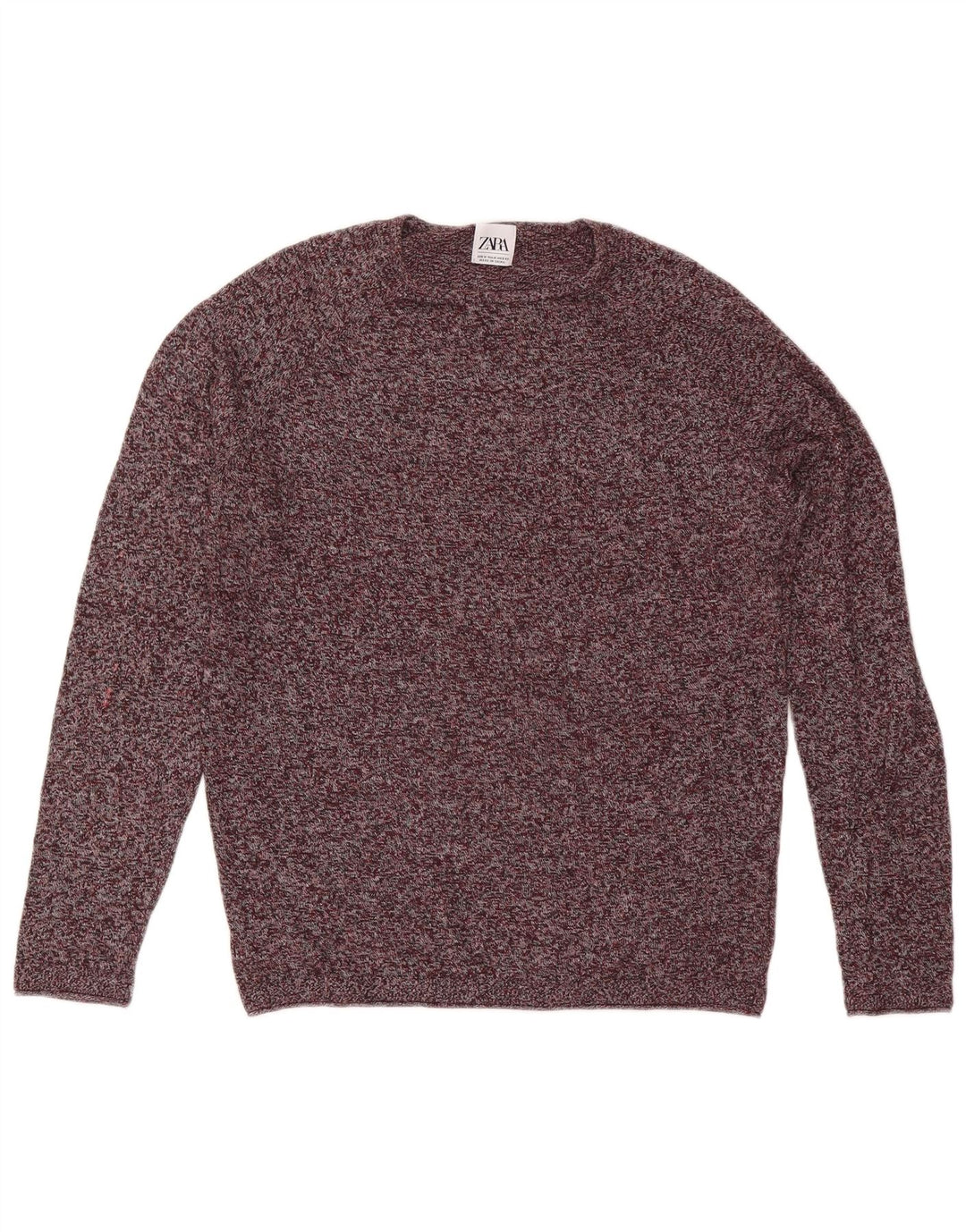 Maglione maglione girocollo da uomo Zara in cotone screziato bordeaux medio