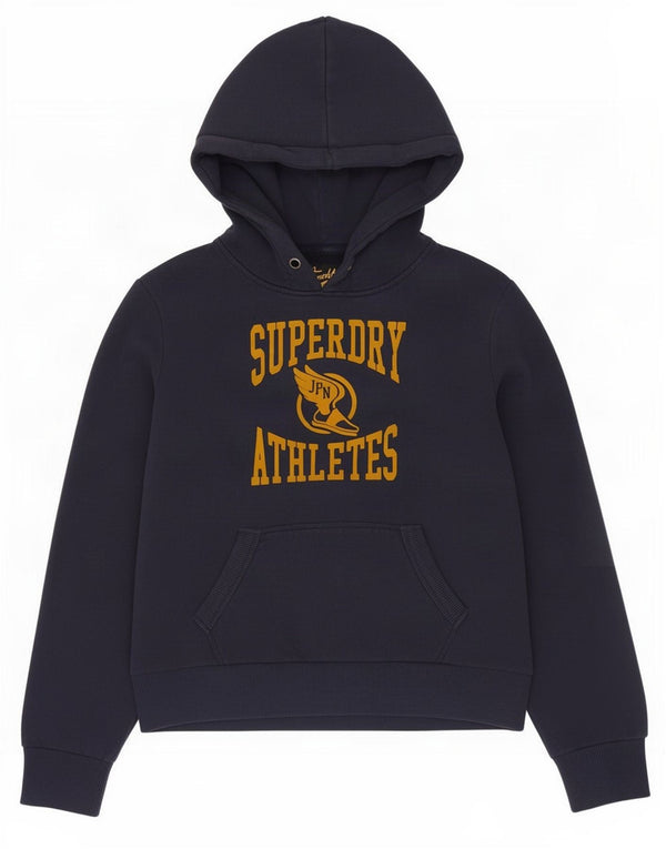 Felpa con cappuccio grafica da donna Superdry UK 14 grande cotone blu navy
