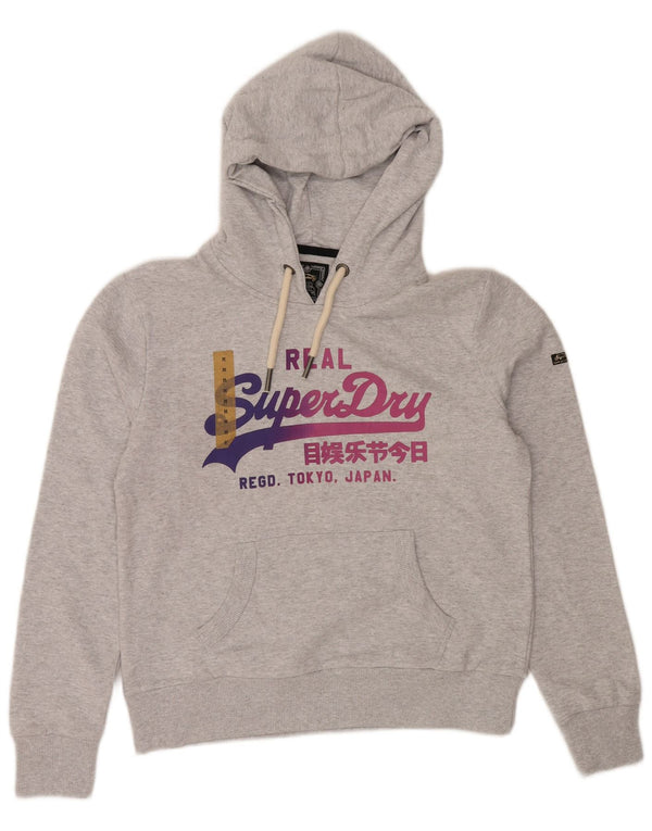 Maglione con cappuccio grafico da donna SUPERDRY UK 12 Cotone grigio medio