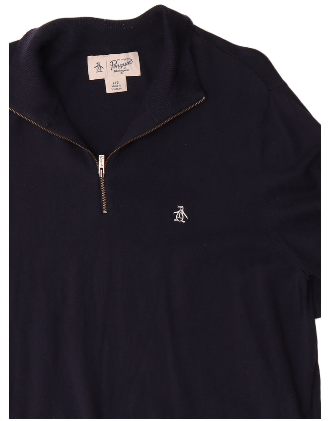 Maglione da uomo con zip e collo Penguin, grande, in cotone blu navy