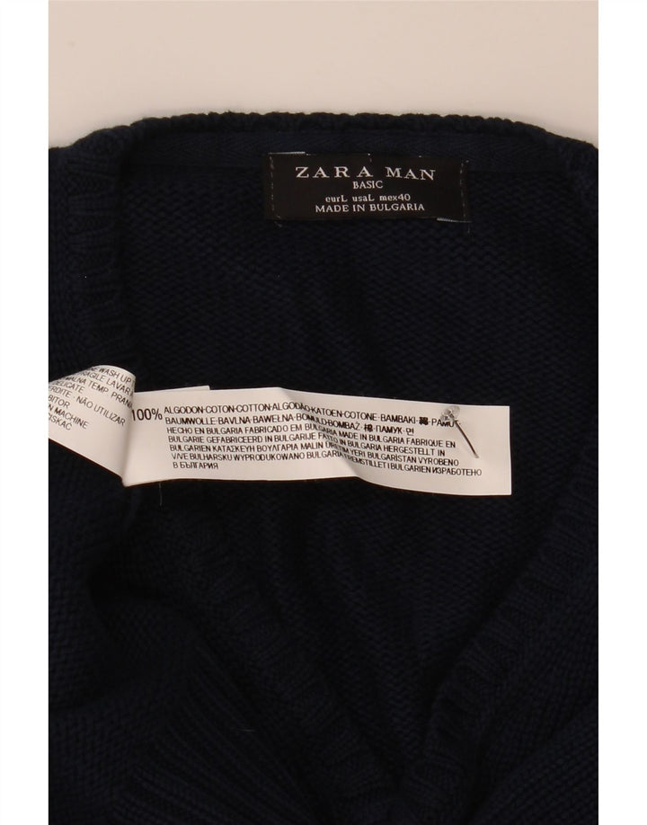 Maglione Zara da uomo con scollo a V grande in cotone blu navy