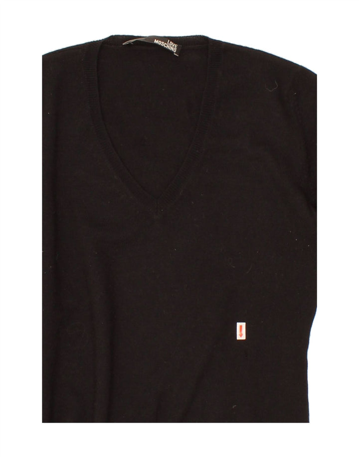MOSCHINO Womens V-Neck Jumper Sweater UK 8 Small Black Wool Vintage Moschino and Second-Hand Moschino from Messina Hembry 