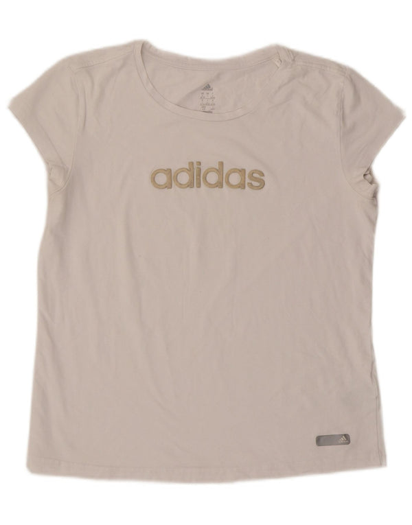 T-shirt grafica Adidas Climalite da donna UK 16/18 grande cotone bianco