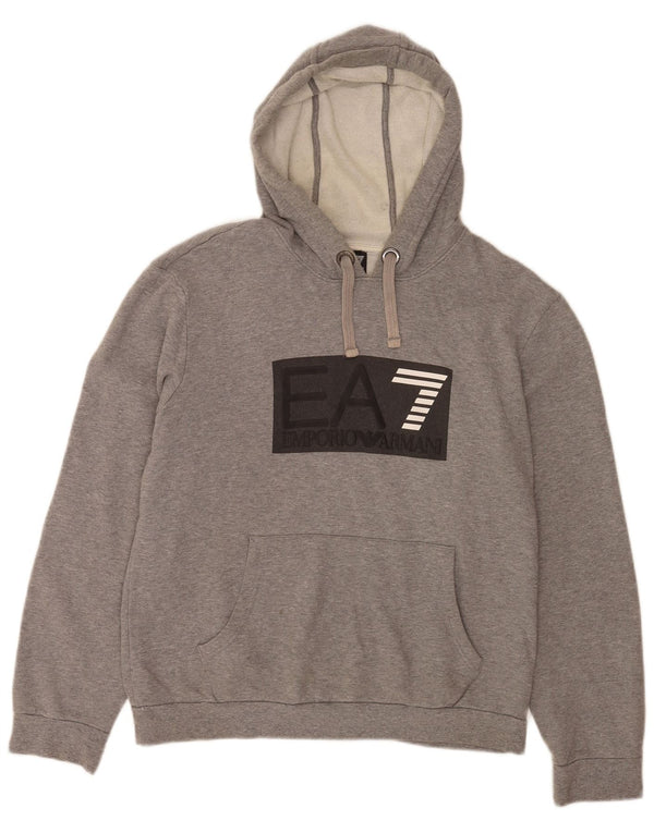 Felpa con cappuccio grafica da uomo Emporio Armani XL in cotone chiazzato grigio