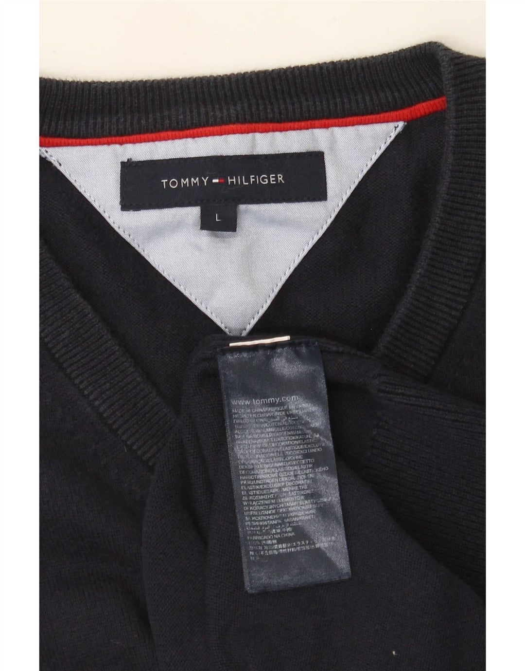 Maglione maglione con scollo a V vestibilità regolare da uomo Tommy Hilfiger grande blu navy