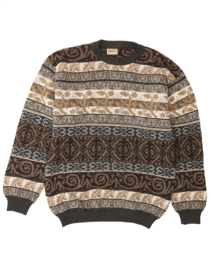 Maglione girocollo da uomo VINTAGE in lana Fair Isle medio multicolore