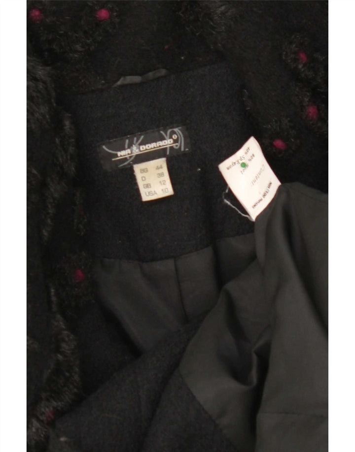 Cappotto doppiopetto vintage da donna UK 12 lana nera media