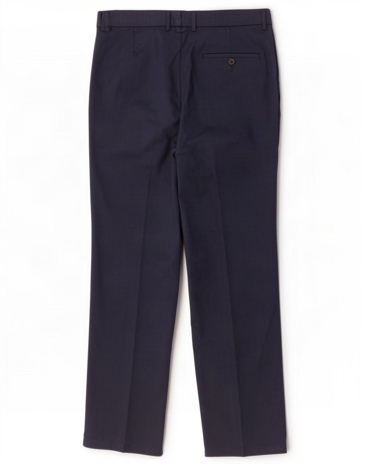 Pantaloni da abito dritti da uomo Marks & Spencer W32 L31 poliestere blu navy