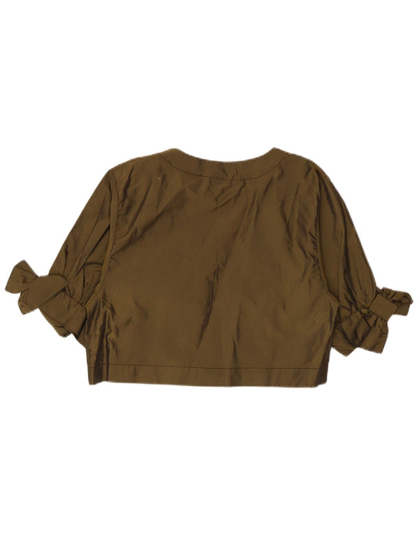 Top Bolero vintage da donna a mezza manica UK 14 Poliestere kaki medio