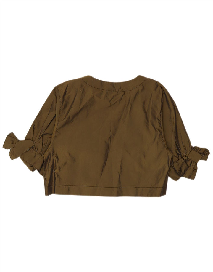 Top Bolero vintage da donna a mezza manica UK 14 Poliestere kaki medio