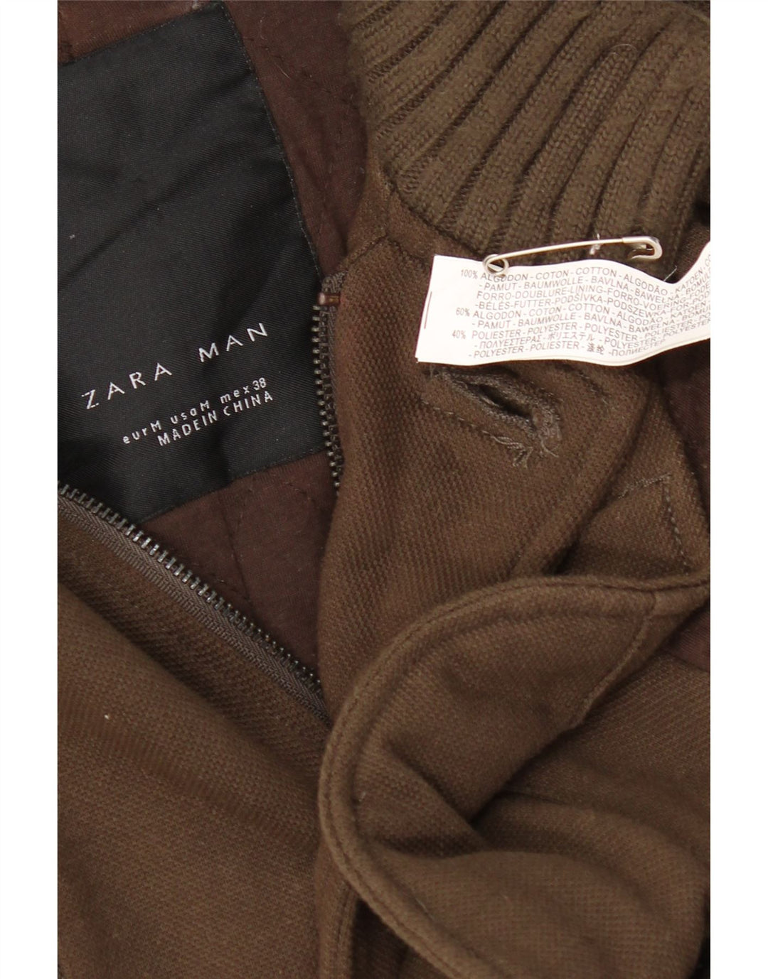 Giacca a vento da uomo Zara UK 38 cotone kaki medio