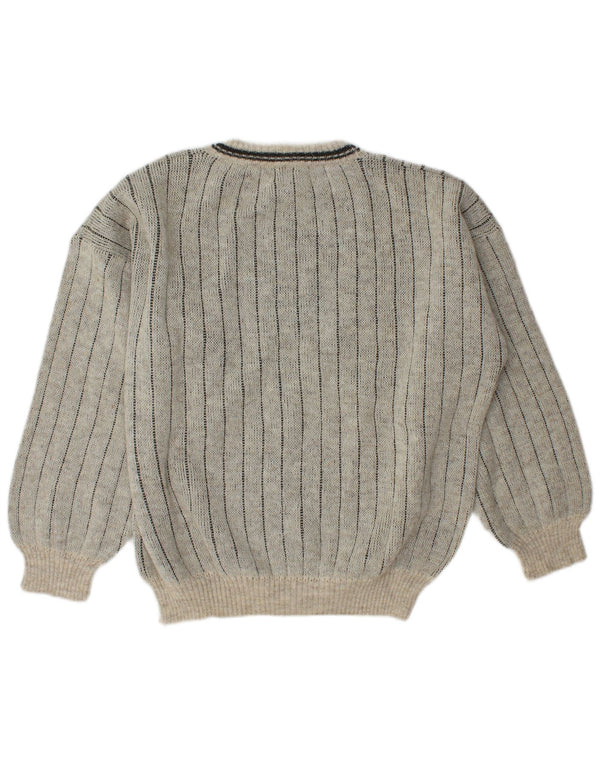 Maglione girocollo da uomo vintage IT 50 in lana color block grigio medio