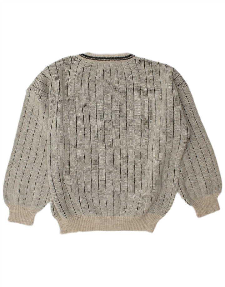 Maglione girocollo da uomo vintage IT 50 in lana color block grigio medio