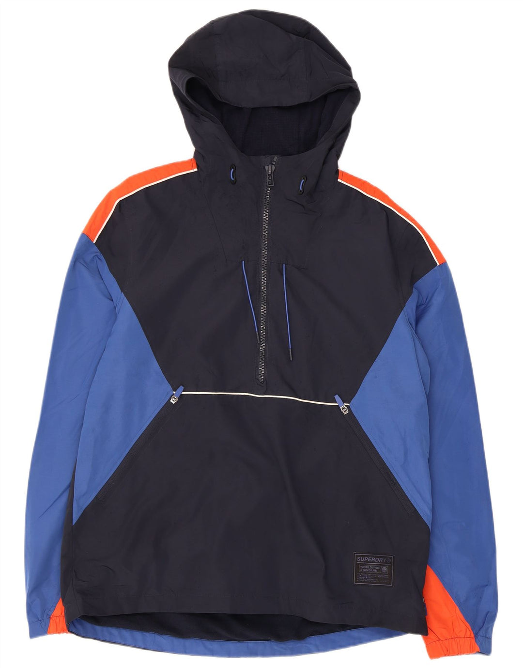 Giacca anorak da uomo con cappuccio SUPERDRY UK 38 Medium Blu Navy Colourblock