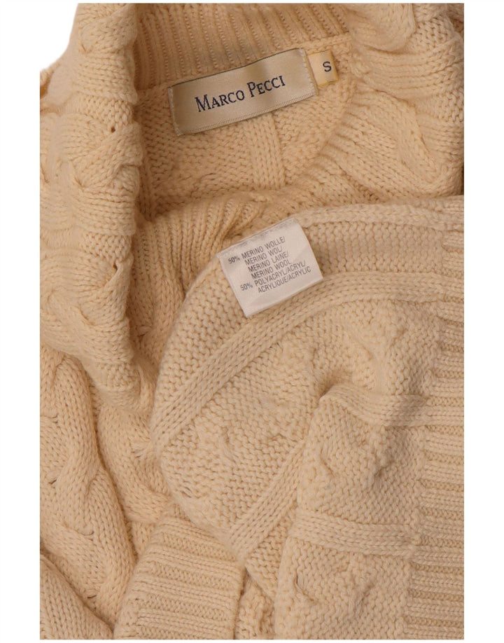 Maglione maglione collo alto da donna Marco Pecci UK 10 piccolo lana bianco sporco