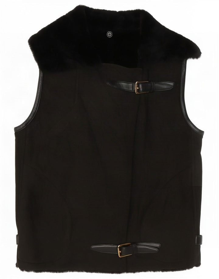 Gilet sherpa corto da donna vintage EU 38 marrone medio