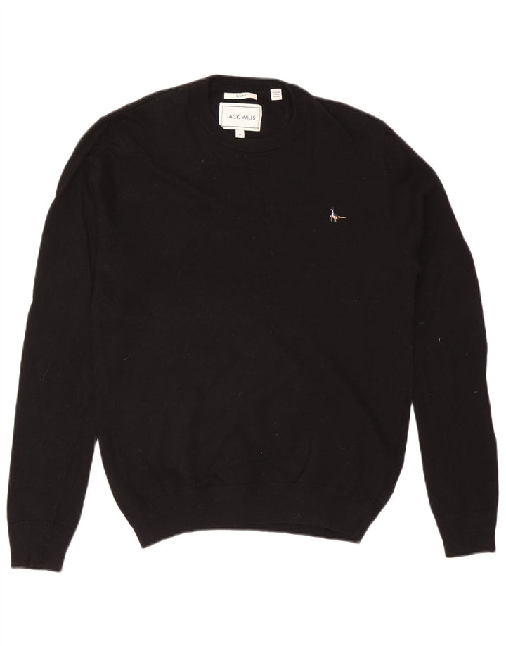 Maglione maglione girocollo da uomo slim fit Jack Wills in cotone nero medio