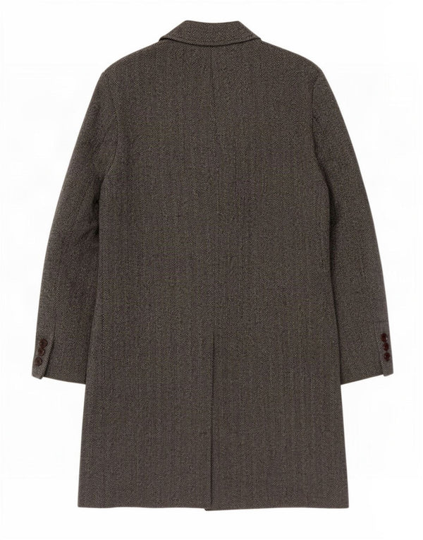 Vintage Mens Overcoat IT 54 2XL Grey Herringbone Virgin Wool