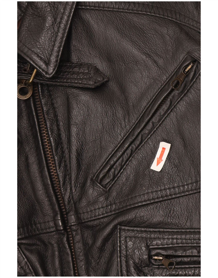 Giacca in pelle vintage da uomo UK 38 media nera