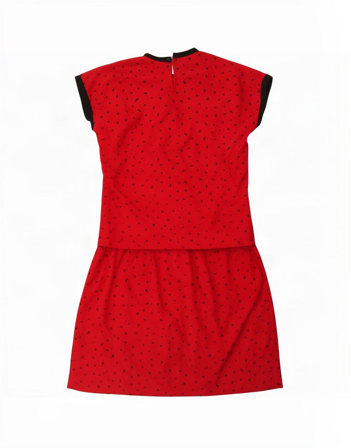 Set gonna 2 pezzi da donna St Michael UK 10 piccolo W26 poliestere maculato rosso