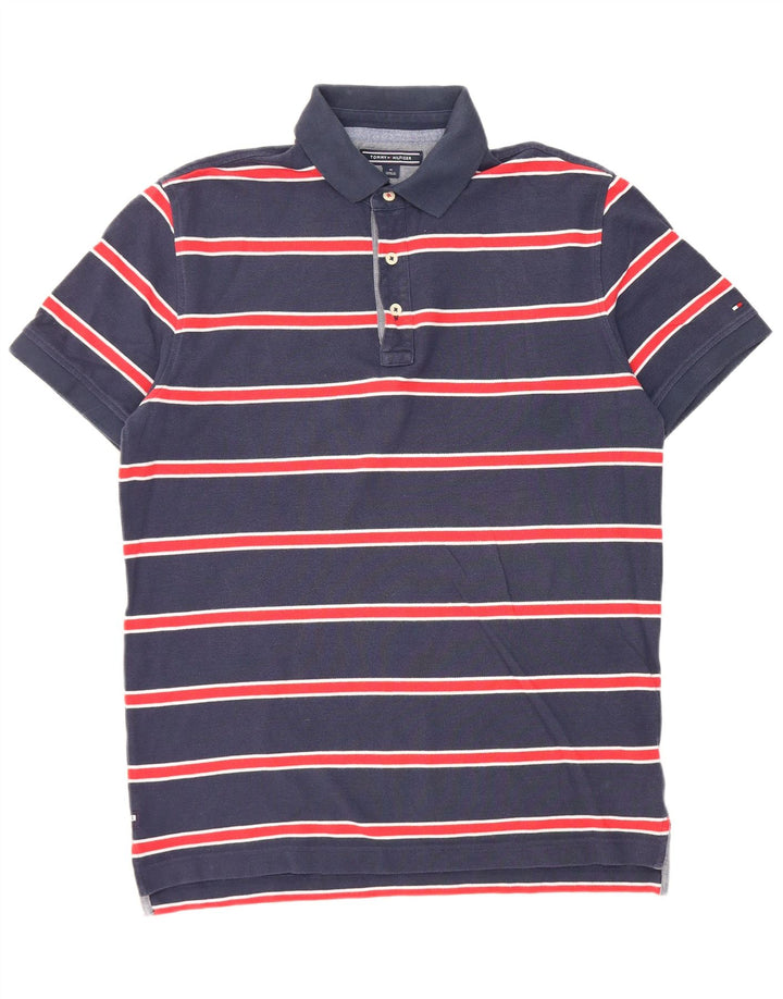 Polo da uomo a maniche corte Tommy Hilfiger a righe blu navy medie