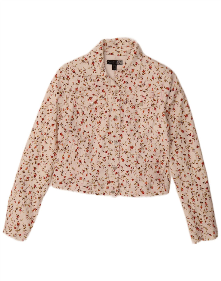 Giubbotto bomber corto da donna Smashed Lemon UK 10 piccolo cotone floreale bianco