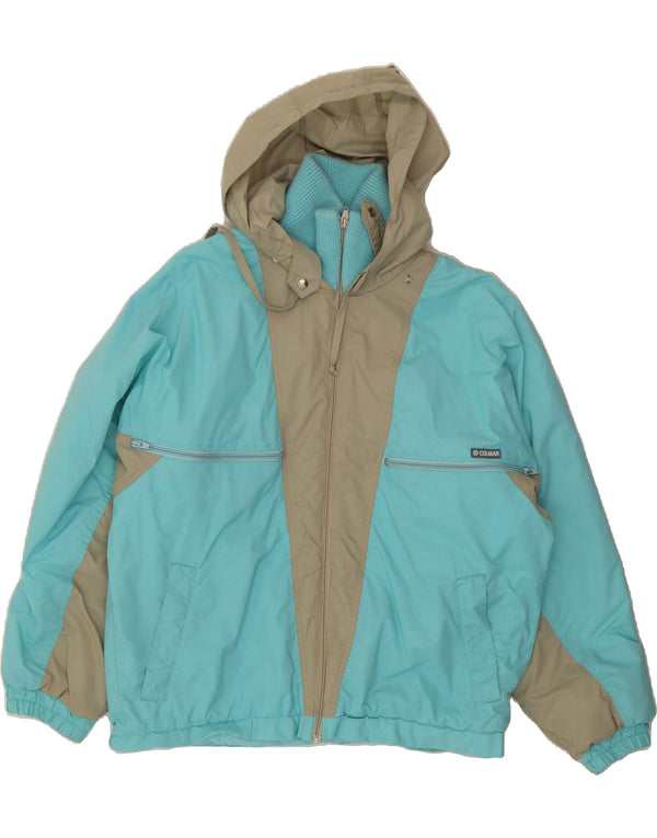 COLMAR Mens Hooded Windbreaker Jacket UK 46 3XL Blue Colourblock Polyamide