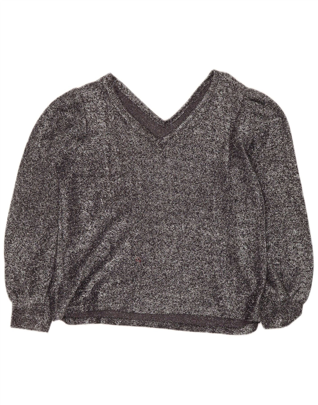 Top da donna vintage a maniche lunghe UK 12 medio argento chiazzato