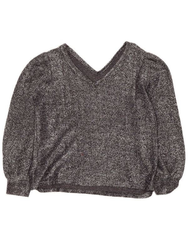 Top da donna vintage a maniche lunghe UK 12 medio argento chiazzato