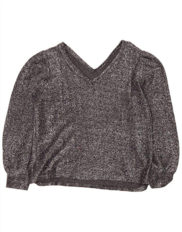 Top da donna vintage a maniche lunghe UK 12 medio argento chiazzato