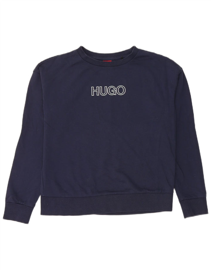 Felpa oversize con grafica da donna Hugo Boss, maglione, UK 10, piccola, blu navy