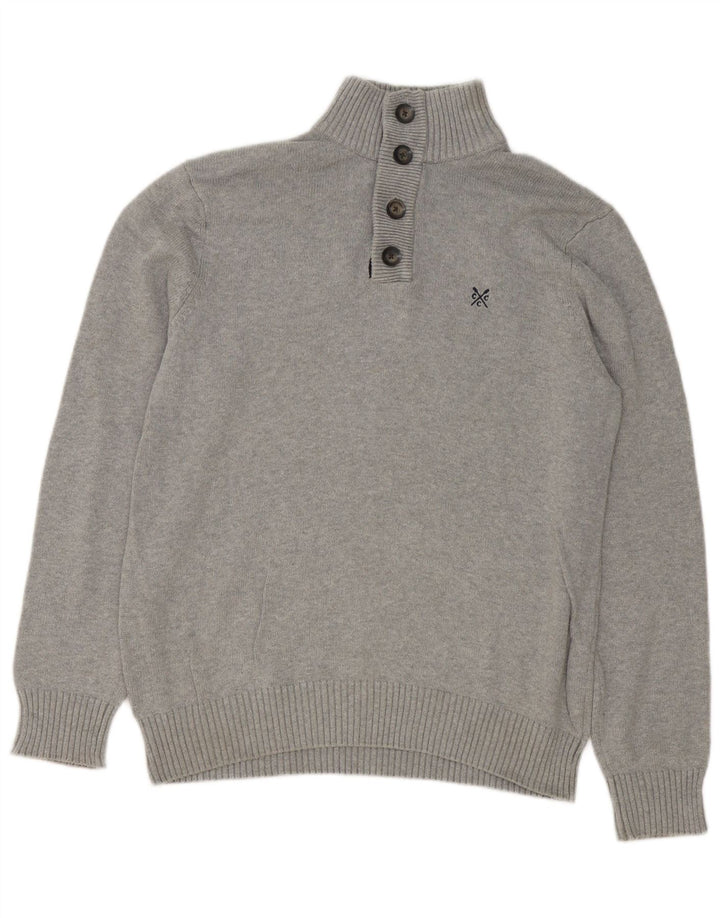 Crew Clothing Maglione da uomo con collo a bottoni, grande cotone grigio