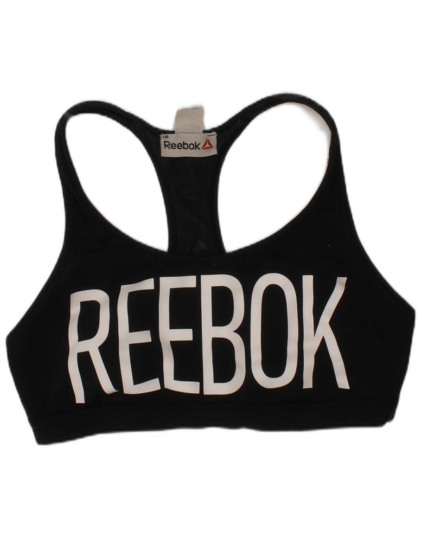 Reebok Reggiseno sportivo grafico da donna UK 12/14 Medium Nero Poliestere Sportivo