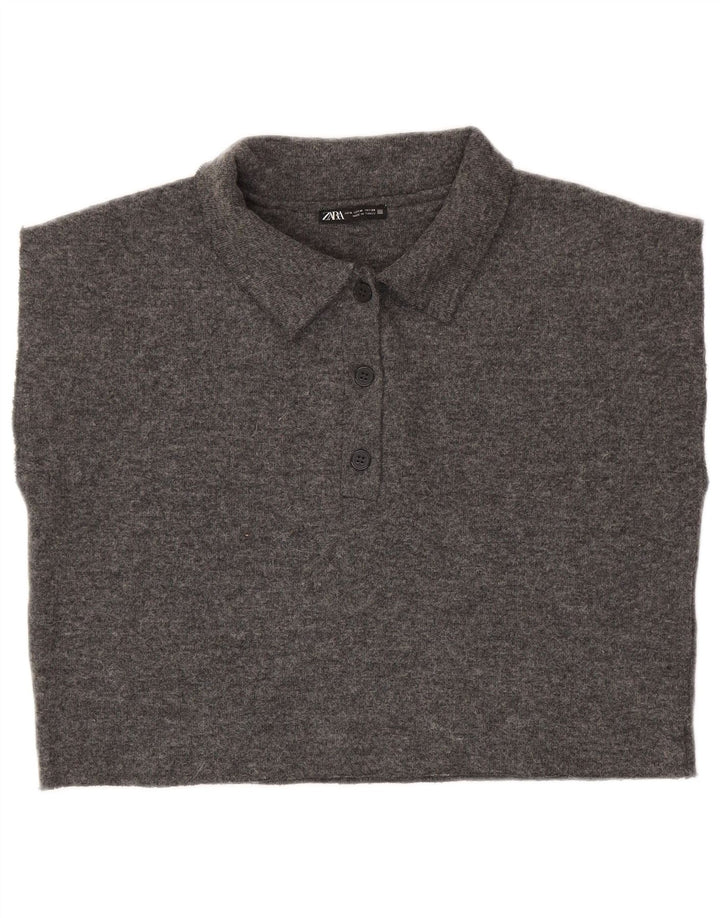 Polo corta senza maniche da donna Zara UK 14 Poliestere grigio medio