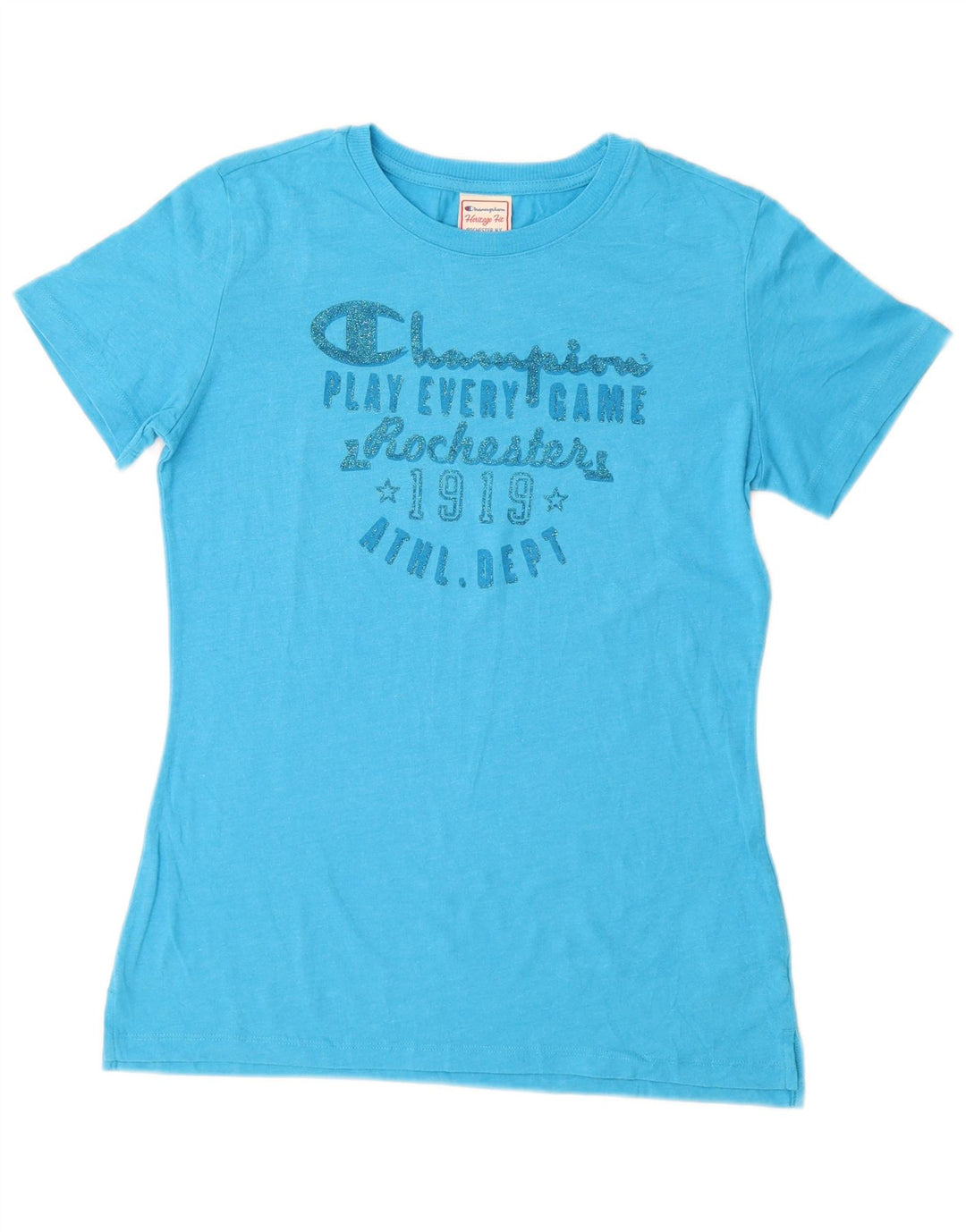 CHAMPION T-shirt grafica da donna con vestibilità Heritage UK 14 grande cotone blu