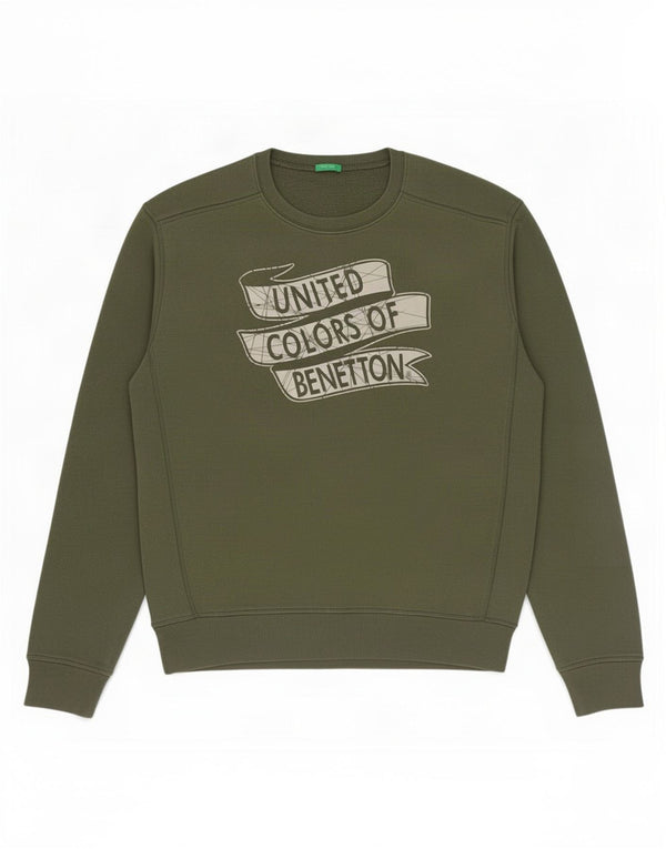 Felpa grafica da uomo Benetton maglione XL cotone kaki